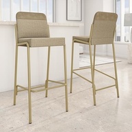 Kit 2 Banquetas Altas Modernas com Encosto Estofado - Design Bamboo e Dourado - imagem 2