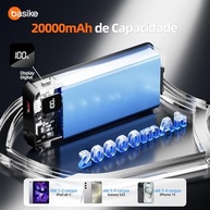 Basike Power Bank 20000mAh: Carregador Portátil Universal Rápido com 2 Cabos Integrados (USB-C/Lightning) e Display LED - imagem 3