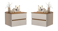 Kit com 2 Mesas de Cabeceira Suspensas Tóquio com 2 Gavetas - Design Flutuante Moderno Off White e Freijó - imagem 2