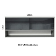 Armário Aéreo 2 Portas de Correr de Vidro Neutral e 1 Nicho Cinza - Modernize seu Ambiente com Estilo e Funcionalidade - imagem 3