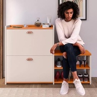 Sapateira Moderna com Banco e 2 Gavetas Basculantes - Organize até 18 Pares no Quarto ou Hall - imagem 4