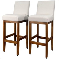 Kit 2 Banquetas de Madeira Maciça com Encosto Estofado em Tecido Linho - Ideal para Cozinha e Ilha Americana - imagem 2