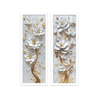 Kit 2 Quadros 18x45 cm com Moldura e Vidro - Árvore Dourada com Flor (Branco) - Decoração Elegante e Sustentável - imagem 2
