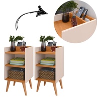 Conjunto de Mesas de Cabeceira Charme Retro com Nicho Organizador - 2 Unidades Off White e Cinamomo - imagem 5