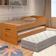 Bicama Solteiro com 2 Colchões D33, Design Moderno, Cama Auxiliar Retrátil - imagem 1