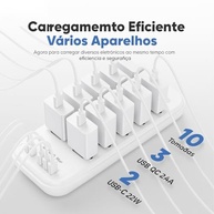 Régua de Energia Inteligente: 10 Tomadas, 5 USB (2 Tipo-C) e Filtro de Linha - Potência 2500W Bivolt - imagem 3