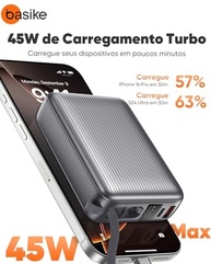 Basike Power Bank 20000mAh 45W: Carregador Portátil Rápido com Cabo USB-C Integrado para iPhone e Samsung - imagem 5