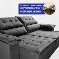 Sofá Retrátil e Reclinável 2,10m com Molas e Espuma D33 Thunder Velusoft Cinza - Conforto Premium com Design Moderno - imagem 5