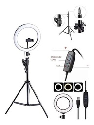 Kit Ring Light 26cm com Tripé e Suporte para 4 Celulares - Iluminação Profissional para Youtubers e Selfies - imagem 3