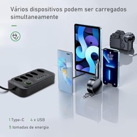 Extensão Inteligente 5 Tomadas + 4 USB + 1 USB-C 2500W 2m - Preto - imagem 4
