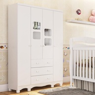 Guarda-Roupa de Bebê 4 Portas e 3 Gavetas Uli Móveis Peroba Branco Brilho – Organização e Estilo para o Quarto do Seu Pequeno - imagem 1