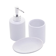 Conjunto 3 Peças para Banheiro Lille Branco - Cerâmica Moderna com Porta Sabonete Líquido, Saboneteira e Porta Escova - imagem 1