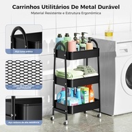 Carrinho Organizador Multiuso com Rodas e Travas - 3 Prateleiras Metálicas para Cozinha, Escritório e Garagem - imagem 4