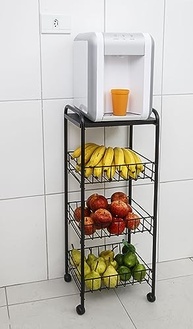 Fruteira de Chão 3 Andares com Rodinhas e Cesto Removível - Design Moderno e Prático - imagem 2