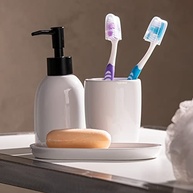 LYOR Conjunto 3 Peças para Banheiro Cerâmica Londres Branco e Preto - Design Moderno e Funcional - imagem 3