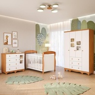 Quarto Bebê Completo Berço Americano Marquesa 3 em 1 Guarda-Roupa 4 Portas Cômoda Uli - Móveis Peroba em MDF - imagem 2