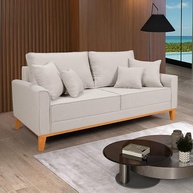 Sofá Living Beny 3 Lugares em Linho Cru com Base de Madeira | Conforto e Estilo para sua Sala - imagem 2