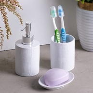 Conjunto 3 Peças para Banheiro Lille Branco - Cerâmica Moderna com Porta Sabonete Líquido, Saboneteira e Porta Escova - imagem 3