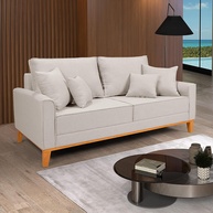 Sofá Living Beny 3 Lugares em Linho Cru com Base de Madeira | Conforto e Estilo para sua Sala - imagem 1