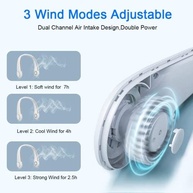 Mini Ventilador de Pescoço Portátil Recarregável 3 Velocidades Azul - Liberte Suas Mãos com Refrigeração Inteligente - imagem 5