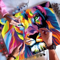 Kit de Pintura por Números Leão Colorido - Tela 30x40cm com Tintas Acrílicas e Pincéis - imagem 3