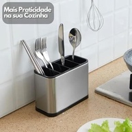 Escorredor Porta Talheres Aço Inox com Drenagem - 4 Divisórias Moderno e Compacto - imagem 5