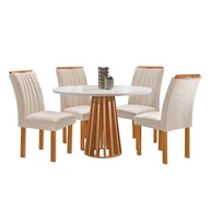 Conjunto Mesa Redonda Kansas 100cm + 4 Cadeiras Arizona - Vidro e Suede Moderno - imagem 4