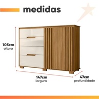 Cômoda 4 Gavetas 2 Portas Texas Freijó/Off White - Design Moderno e Espaçoso - imagem 4
