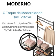 Sapateira Organizadora com Cabideiro Vertical 4 Prateleiras - Arara Multiuso para Roupas, Bolsas e Sapatos (Preto) - imagem 4