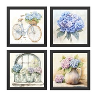 Kit 4 Quadros 18x18 cm com Flores Hortênsias | Decoração Vintage para Banheiro e Varanda - imagem 4