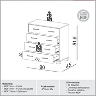 Cômoda Reta com 4 Gavetas Dalla Costa - Freijó/Off White | Design Moderno e Funcionalidade - imagem 4