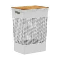 Cesto de Roupas com Tampa de Bambu 49L Branco Oceano - Organize com Estilo e Sustentabilidade - imagem 2