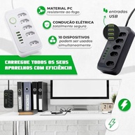 Extensão Inteligente 5 Tomadas + 4 USB + 1 USB-C 2500W 2m - Preto - imagem 3