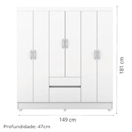 Guarda-Roupas Casal 6 Portas com 2 Gavetas Flash Branco - Organize seu Quarto com Estilo e Funcionalidade - imagem 4