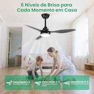 Ventilador de Teto com Luz LED e Controle Remoto | 6 Velocidades, Motor DC Silencioso, 3 Pás Pretas - imagem 4