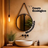 Espelho Decorativo Redondo 60cm com Alça em Couro Ecológico – Design Jacques Adnet para Banheiro, Quarto e Sala - imagem 3