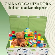 Baú de Brinquedos Estampado 60x40 cm | Caixa Organizadora Montável para Quarto Infantil (Verde) - imagem 5