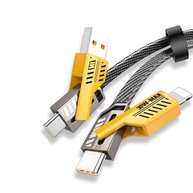 Cabo 4 em 1 Turbo 65W Reforçado: Carregue Tudo com Lightning, USB-C e USB-A | 1m Nylon Trançado - imagem 2