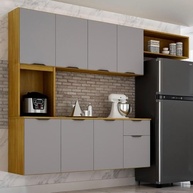 Armário de Cozinha Nara Compacta 8 Portas com 1 Gaveta 193cm Cinamomo/Cinza - Organização Moderna e Resistente - imagem 3