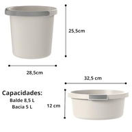 Kit de Limpeza Balde 8,5L + Bacia 5L Resistente - Conjunto Organizador para Lavanderia Bege - imagem 3