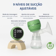Bomba Tira Leite Materno Elétrica Portátil Recarregável USB – 9 Níveis de Sucção, Silenciosa, Livre de BPA, com Mamadeira e Carregamento Tipo C (Branco) - imagem 3