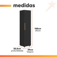 Armário Multiuso com Chave e Rodízios para Escritório - 1 Porta Lune (Preto) - imagem 3