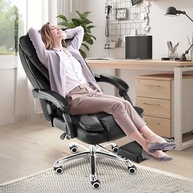 Cadeira Presidente Ergonômica com Apoio para Pés - Couro Premium, Reclinável, Até 150kg - imagem 3