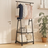 Arara Organizadora com Rodas – Cabideiro Multiuso com Prateleiras e Sapateira, Estrutura Metálica para Quarto e Closet - imagem 1