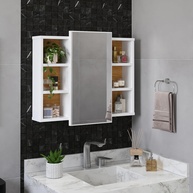Espelheira para Banheiro com Nichos e Armário Aéreo com Espelho – Organize seu Espaço com Estilo (Branco/Nature) - imagem 1