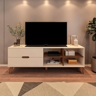 Rack para TV até 75" com 2 Gavetas VERONA - Design Moderno Off White/Pinho - imagem 1