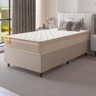 Cama Box Solteiro Colchão Molas Qatar 88x188x60cm Bege/Branco Inducol - Conforto e Resistência até 200kg - imagem 3
