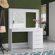 Penteadeira Ditália 7 Gavetas com Espelho | Design Moderno em Branco Acetinado - imagem 3
