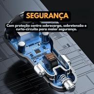 Carregador Veicular Turbo 60W Pro c/ Cabo USB-C: 2 Portas USB 3.0 + USB-C, 9.1A Fast Charge - Premium Preto - imagem 5