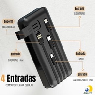 Power Bank 10000mAh Universal: 4 Cabos Integrados, Carregamento Rápido e Design Ultra Leve - imagem 5